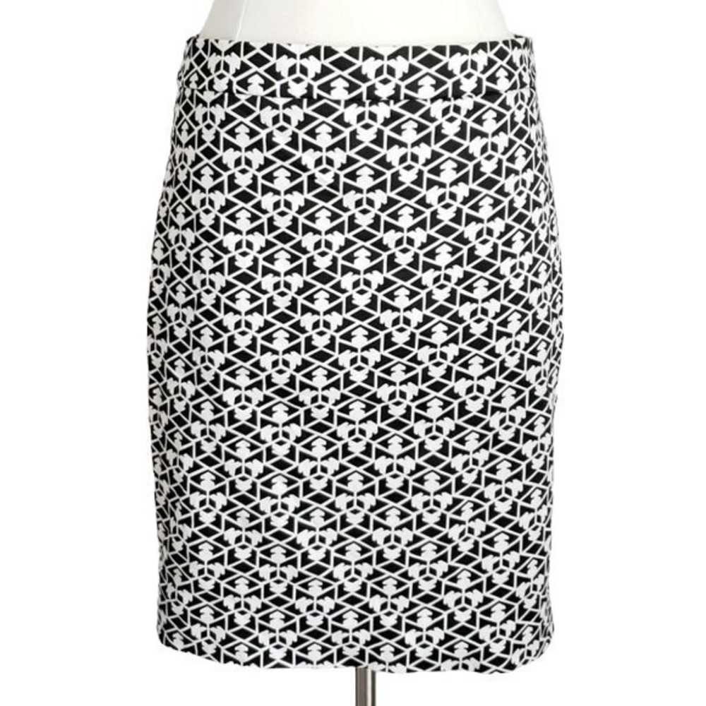 J Crew Black & White Geometric Diamond Print Cotton The Pencil Skirt- Size 2